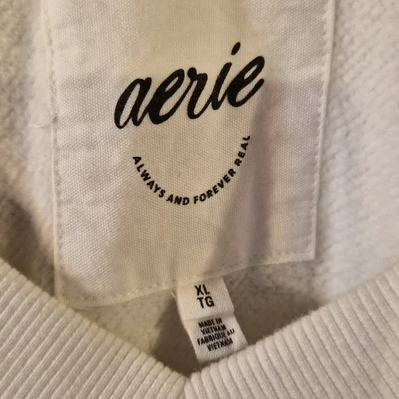 Aerie Cream V-Neck Sweatshirt Oversized - Picture 3 of 3